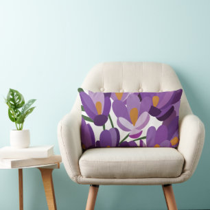 Purple Crocus Floral Lumbar Pillow