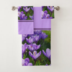 Purple Crocus Flower Bath Towel Set