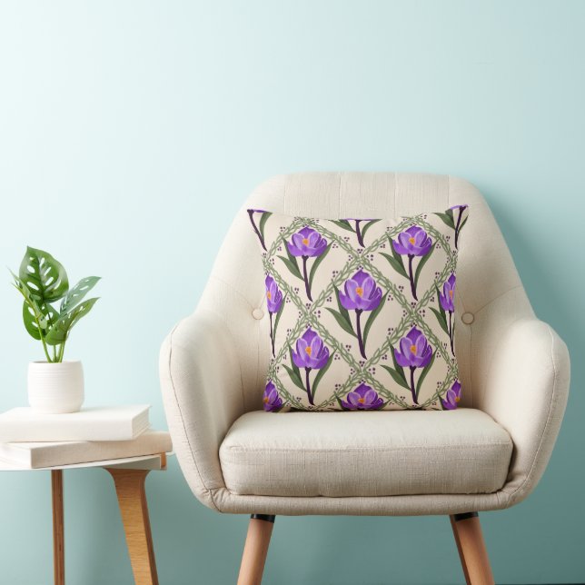 Purple Crocus Flower Throw Pillow (Chair)