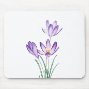 purple crocus flower watercolor mouse pad