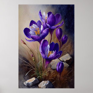 Purple Crocus Flowers Art Print Poster