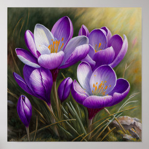 Purple Crocus Flowers Art Print Poster