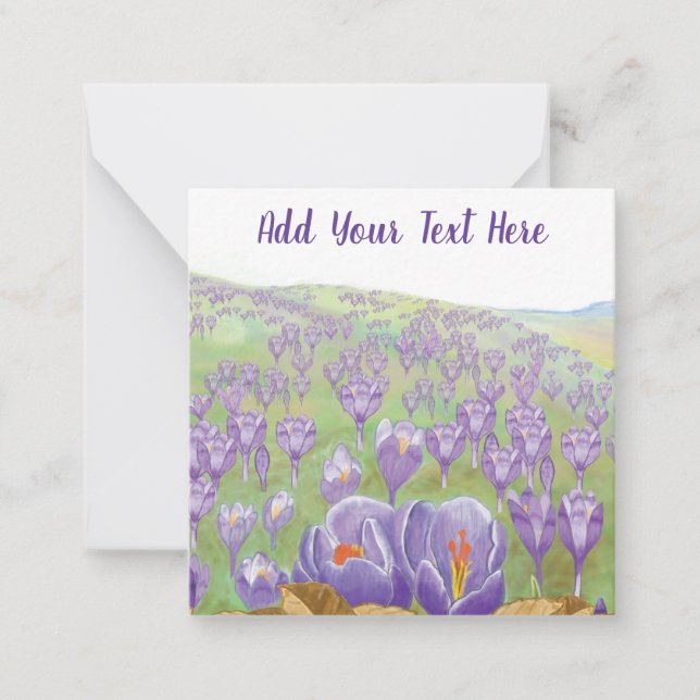 Purple Crocus Flowers on Spring Hill Customizable Card (Front)