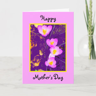 Purple Crocus Pink Border Mother's Day Card