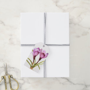 Purple crocus spring flower watercolor gift tag