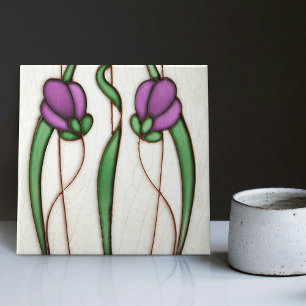 Purple Crocus Wall Decor Art Nouveau Art Deco Tile