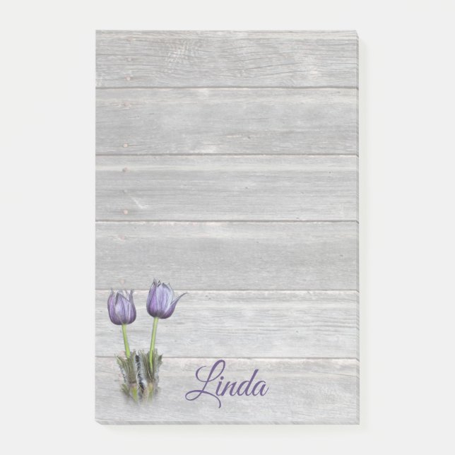 Purple Crocus Weathered Wood Personalized Post-it Notes (Front)