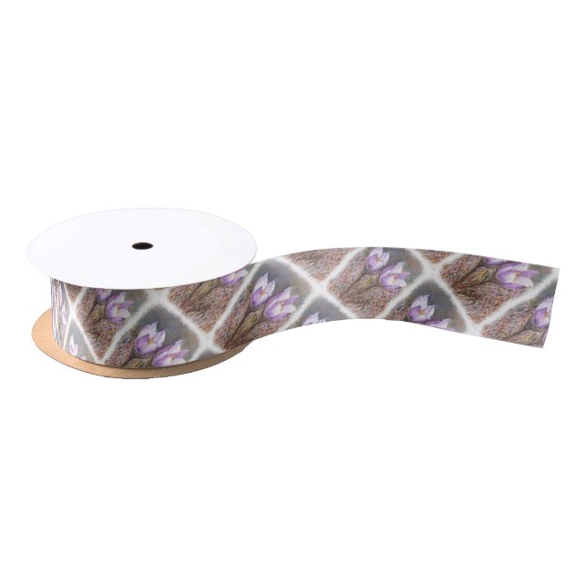 PURPLE CROCUSES RIBBON SATIN RIBBON (Spool)