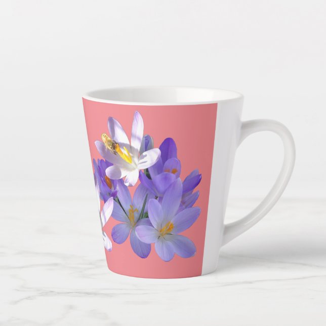 Purple Crocuses with Bee Pink Latte Mug (Right)