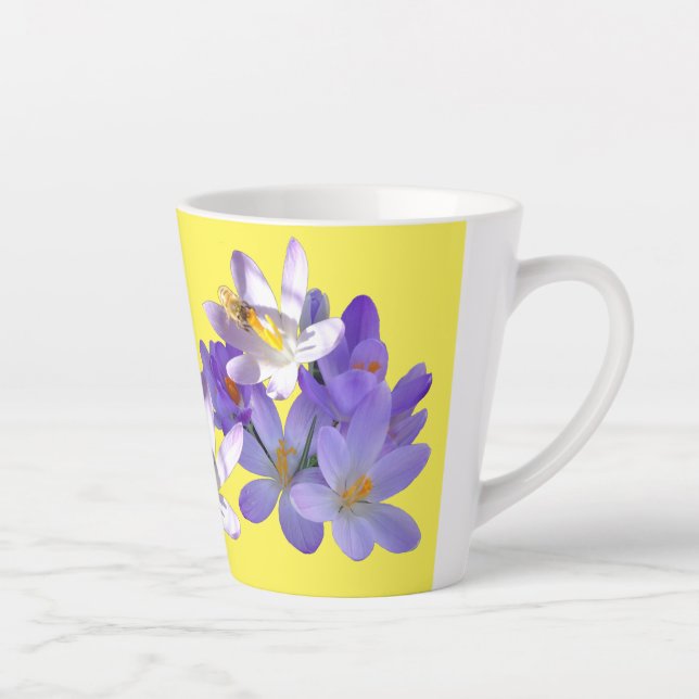 Purple Crocuses with Bee Yellow Latte Mug (Right)