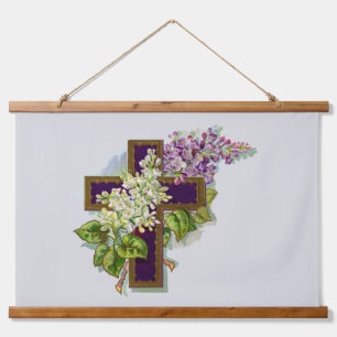 Purple Cross And Flowers Hanging Tapestry