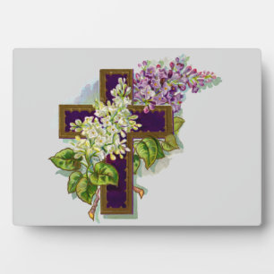 Purple Cross And Flowers Plaque