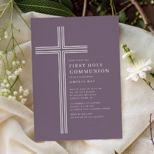 Purple Cross First Holy Communion Invitation