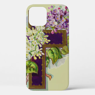 Purple Cross With Flowers iPhone 12 Case