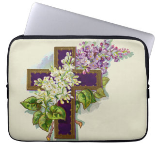 Purple Cross With Flowers Laptop Sleeve