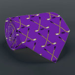 Purple Crossed Hockey Sticks and Puck Tie<br><div class="desc">Purple Crossed Hockey Sticks and Puck tie</div>