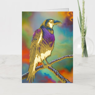 Purple Crow, colourful background Foil Greeting Card