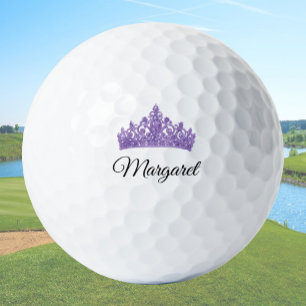 Purple Crown and Custom Name Pretty Golf Balls