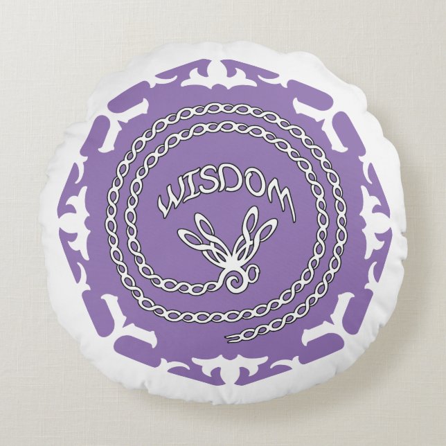 Purple Crown Chakra "Wisdom" Dragonfly White BG Round Pillow (Front)