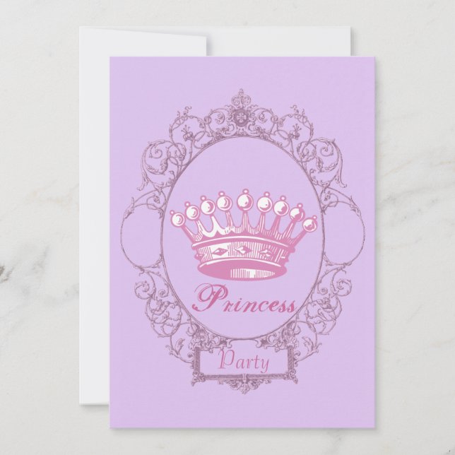 Purple Crown Princess Invitation de fête d'anniver (Devant)