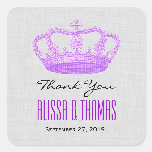 PURPLE Crown Thank You Bride Groom Wedding V03 Square Sticker (Front)