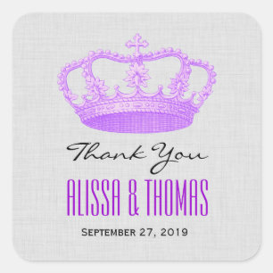 PURPLE Crown Thank You Bride Groom Wedding V03 Square Sticker