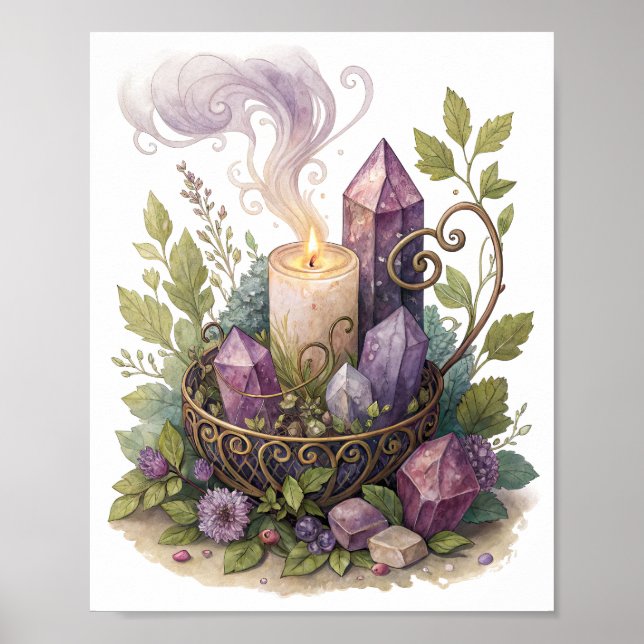 Purple Crystal and Glowing Candle Poster (Front)