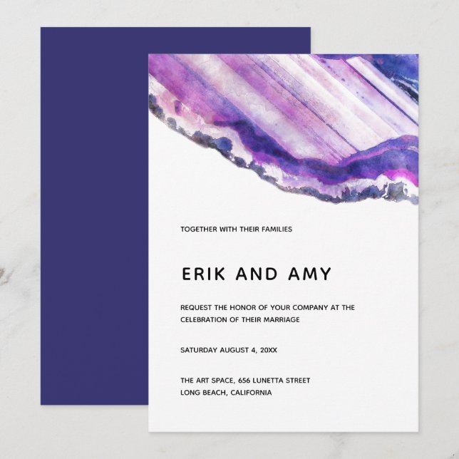 Purple Crystal Gemstone Wedding Invitation (Front/Back)