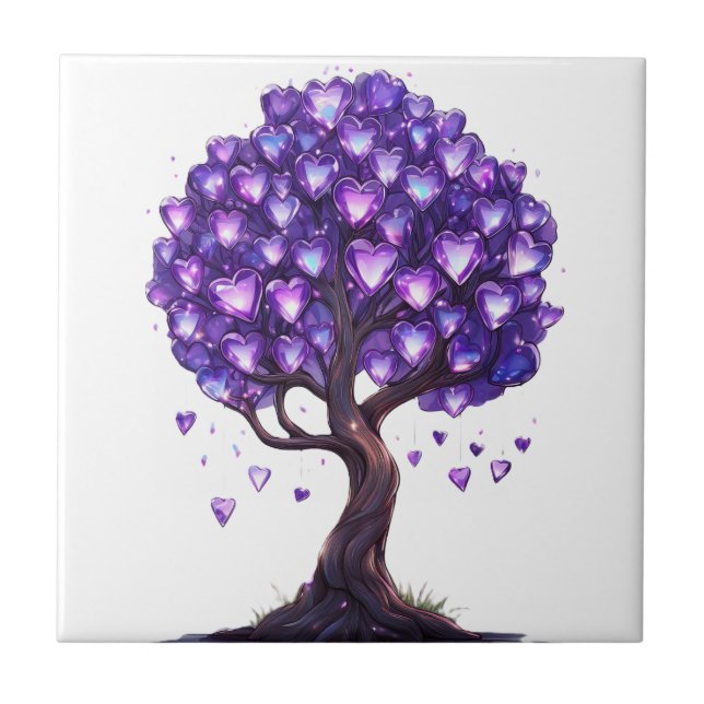 Purple Crystal Heart Tree  Tile (Front)
