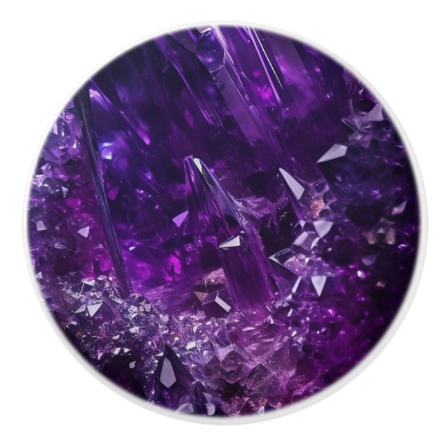 Purple Crystal Jewel Amethyst Ceramic Knob (Front)