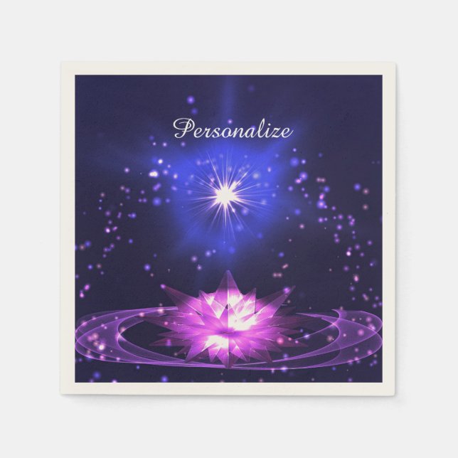 Purple Crystal Lotus Flower Stars Personalize Napkin (Front)