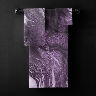 Purple Crystal   Moody Dark Eggplant Purple Agate Bath Towel Set
