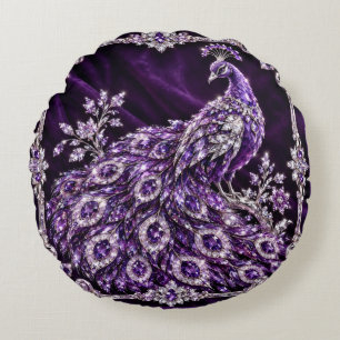 Purple Crystal Peacock Luxury collection Round Pillow