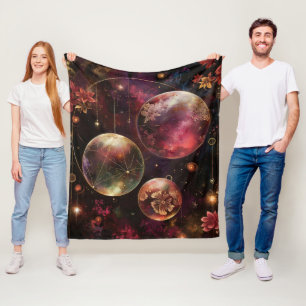 Purple Crystal Planet Galaxy Floral Cosmic Fleece Blanket