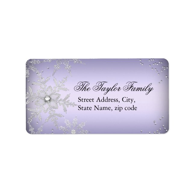 Purple Crystal Snowflake Christmas Address Labels (Front)