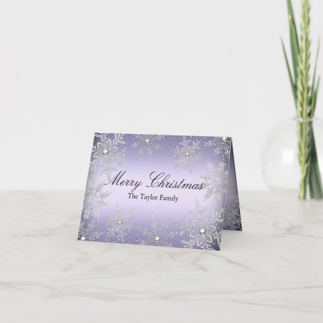 Purple Crystal Snowflake Merry Christmas Card (Front)
