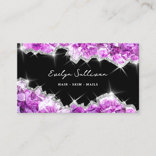 purple crystals geode business card (Front)
