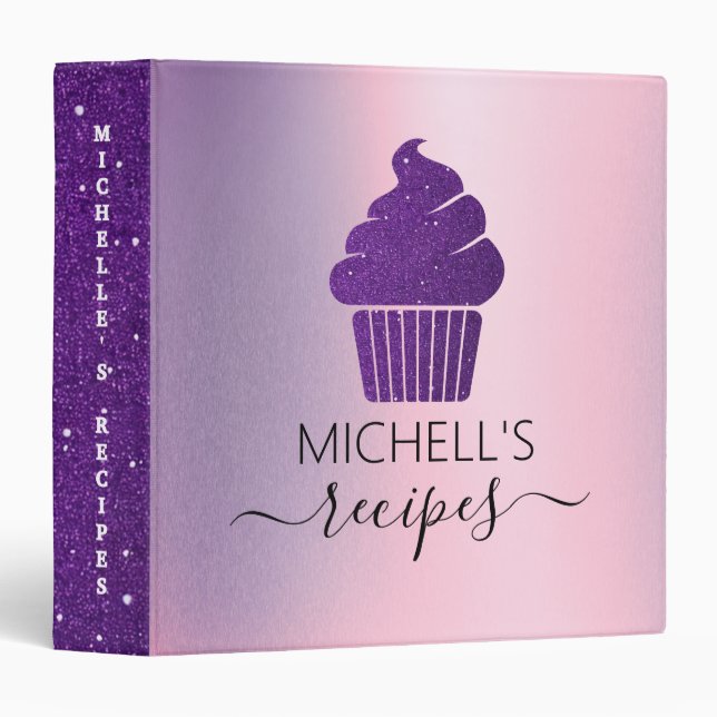Purple Cupcake Bakery personalized Recipes Binder (Front/Spine)