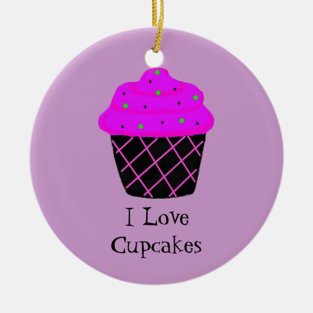 Purple Cupcake Ceramic Ornament (Front)