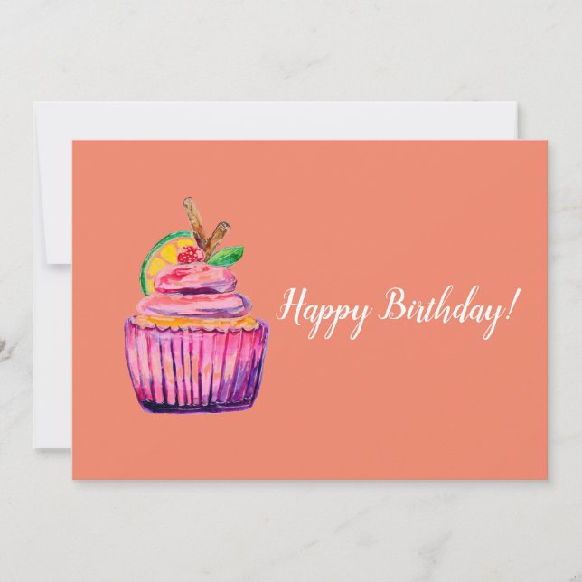 Purple Cupcake Deluxe Birthday Card (Front)