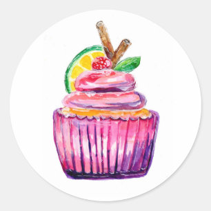 Purple Cupcake Deluxe Classic Round Sticker