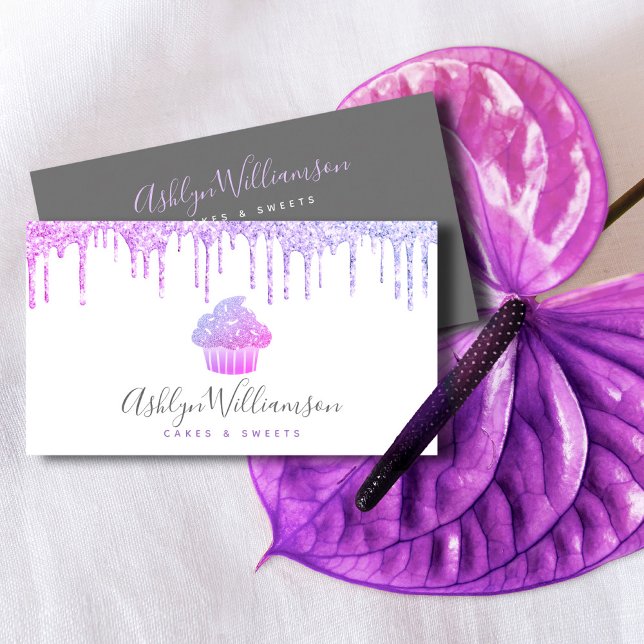 Purple Cupcake Glitter Drips Bakery Chef Pastry Business Card (Creator Uploaded)
