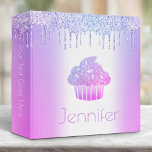 Purple cupcake glitter drips modern glam bold name binder<br><div class="desc">A sparkly, chic, pink purple blue cupcake, elegant typography and glitter drips overlay a faux metallic purple blue ombre background on this trendy, simple, modern custom name binder. Additional purple blue glitter drips adorn the back. Personalize with your name on the front and the text of your choice on the...</div>