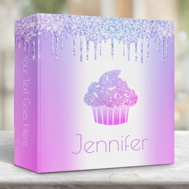 Purple cupcake glitter drips modern glam bold name binder (Creator Uploaded)