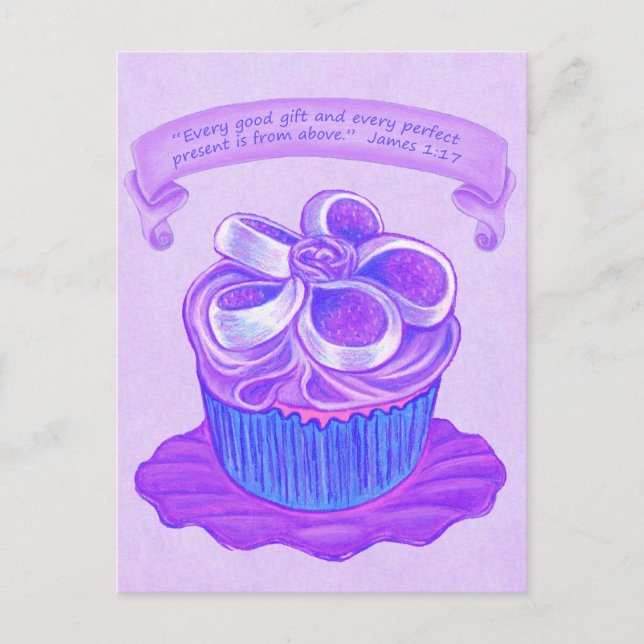 Purple Cupcake~Good Gift Scripture Postcard (Front)