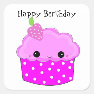 Purple Cupcake Happy Birthday Square Sticker
