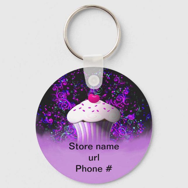 Purple Cupcake Keychain Promote Your Business (Front)