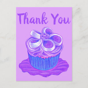 Purple Cupcake Plate Thank You Postcard