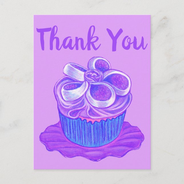 Purple Cupcake Plate Thank You Postcard (Front)