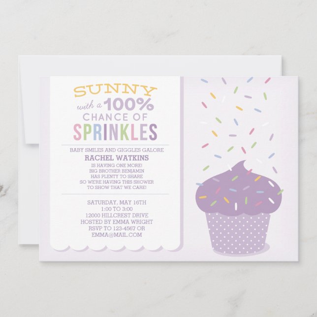Purple Cupcake Sprinkles Baby Shower Invitation (Front)